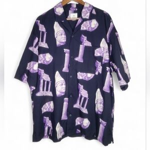 H&M Oversized Fit Ancient Ruins Print Shirt in Black and Purple Size XL